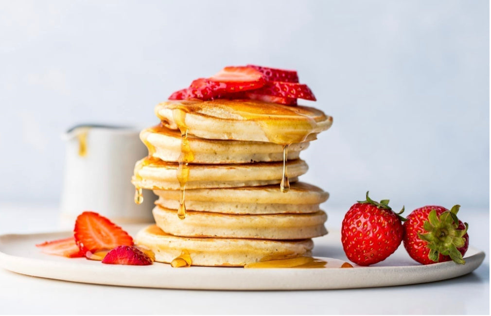 Strawberry Protein Pancakes w/Bacon