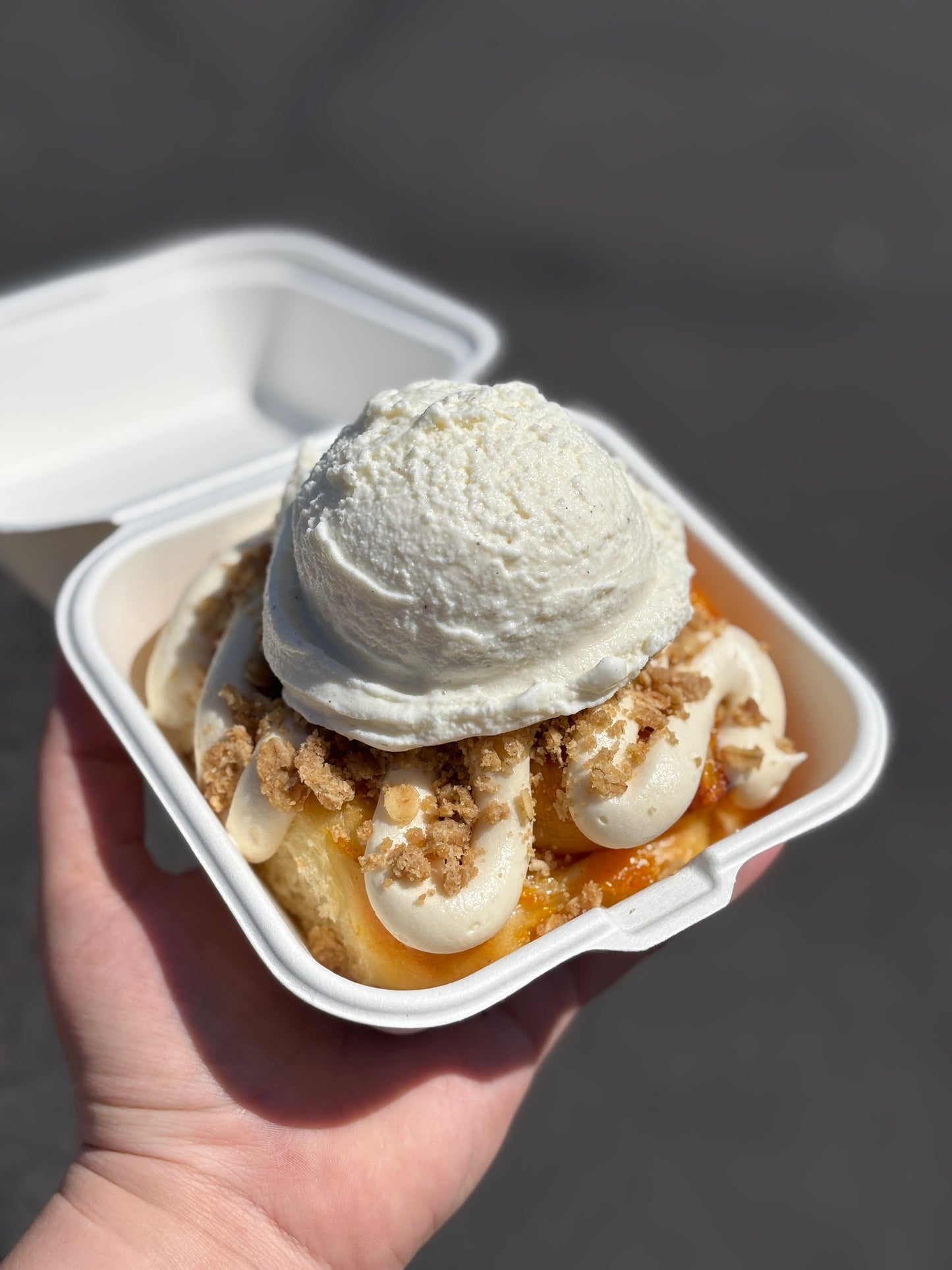 "Peach Crumble Roll" by Rolled Out Bakery