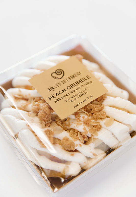 "Peach Crumble Roll" by Rolled Out Bakery