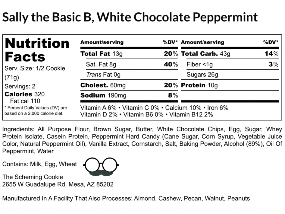"Sally the Basic B" - White Chocolate Peppermint from The Scheming Cookie