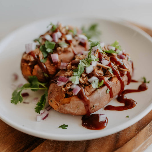 BBQ Chicken Stuffed Sweet Potato w/Steamed Broccoli