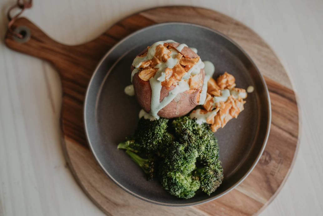 Buffalo Chicken Sweet Potato w/Broccoli